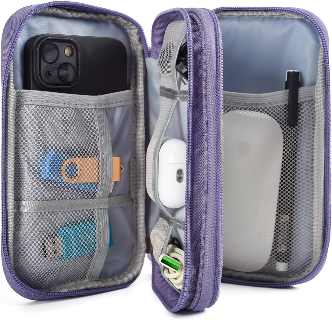 Electronic Organizer Travel Cable Accessories Bag, Electronic Organizer Case, Electronic Accessories Organizer Bag for Power Bank, Charging Cords, Chargers, Mouse, USB Cable, Earphones (Purple)