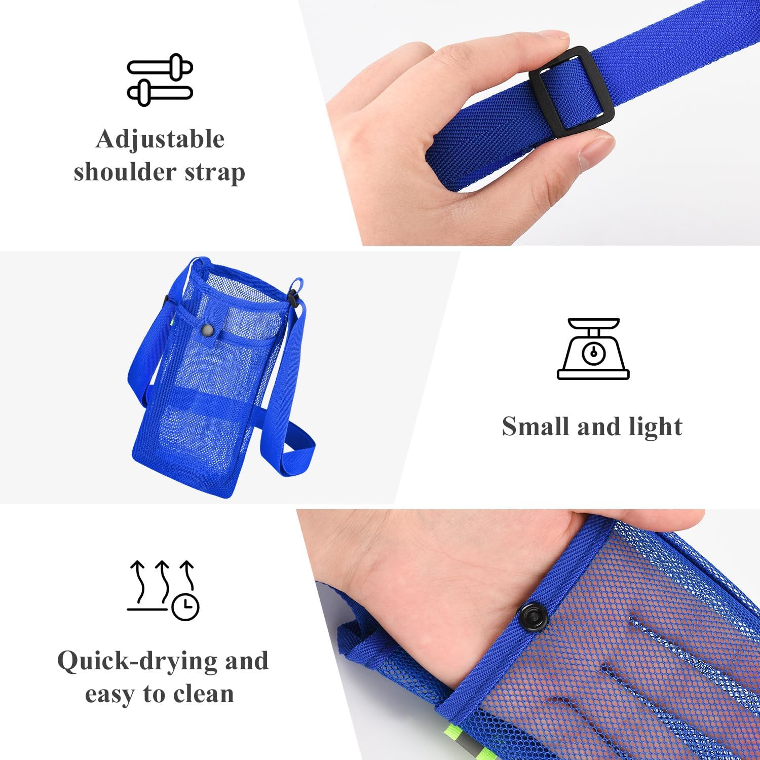 3Pcs Water Bottle Holder with Strap, Mesh Water Bottle Bag Carrier with Adjustable Shoulder, Water Bottle Carrier with Strap and Pouch for Walking and Travelling - Image 3