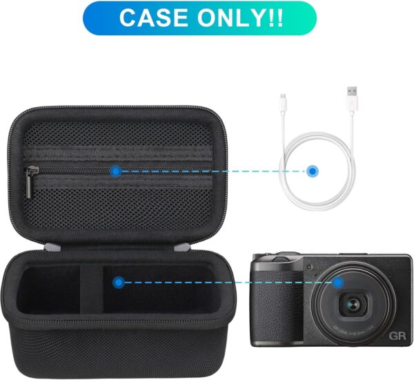 BOVKE Carrying Case Compatible with Ricoh GR IIIx HDF/GR IIIx/Ricoh GR III HDF/GR III Digital Camera, Extra Mesh Pocket for Charging Cables and Accessories, Black - Image 2
