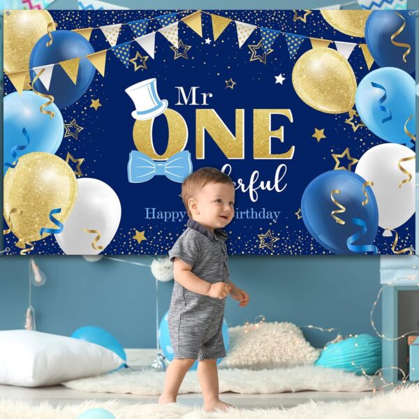 Irenare Boys 1st Birthday Decoration Mr. Onederful Birthday Party Supplies Boy 1st Birthday Backdrop Banner for Baby Toddler Little Man First Birthday Party Decor Photo Prop - Image 7