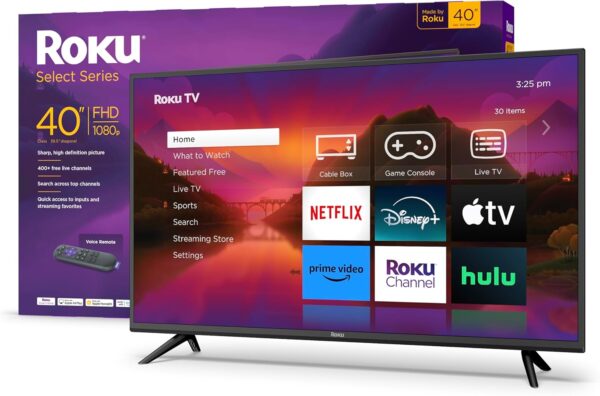 Roku Smart TV – 40-Inch Select Series 1080p Full HD RokuTV with Roku Voice Remote, Bright Picture, Customizable Home Screen – Live Local News, Sports, Gaming 40R3B5